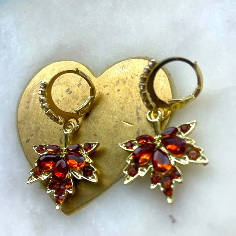 Dangle Fall Leaves Gold Earrings